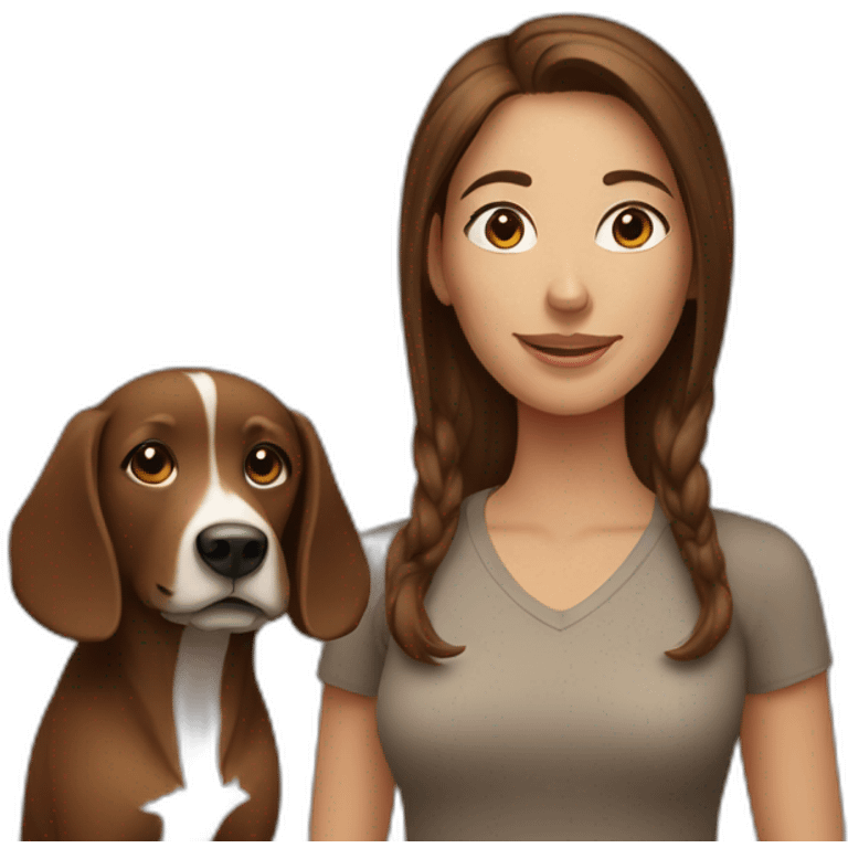 Medium Brown hair woman  and  Brown  dog emoji