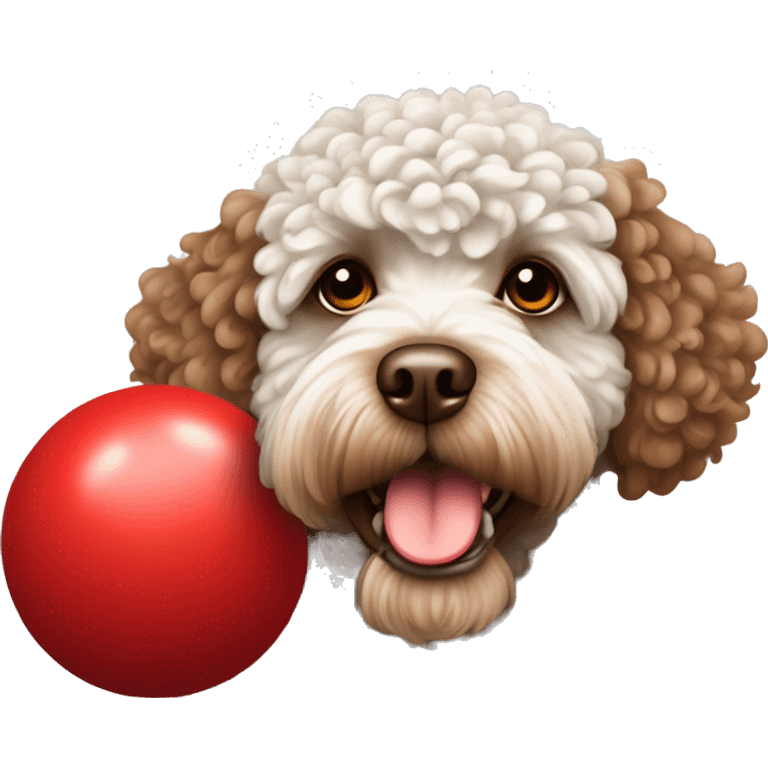 Lagotto romangolo dog with red ball emoji