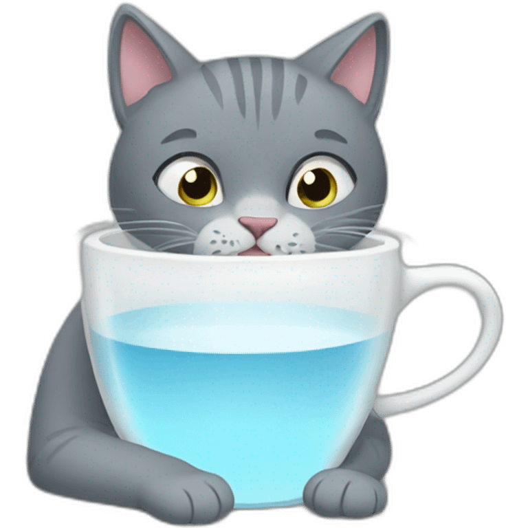 Grey Cat drinking water from a cup emoji