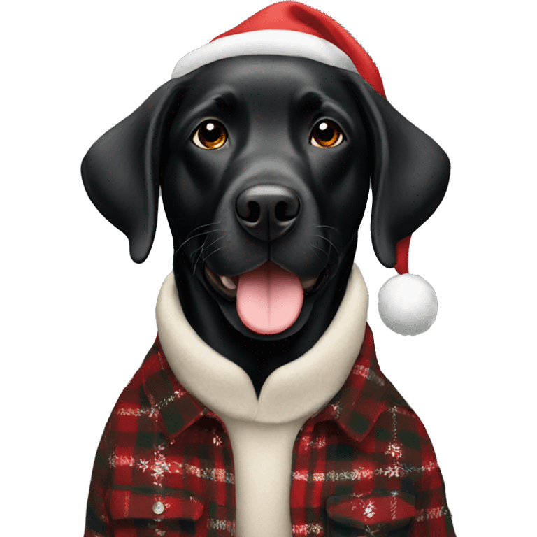 black Labrador retriever in Christmas flannel emoji