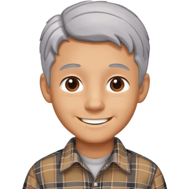 smiling boy in plaid shirt grey hair emoji