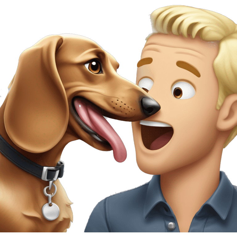 Merle brown dachshund licking  blonde guy  emoji