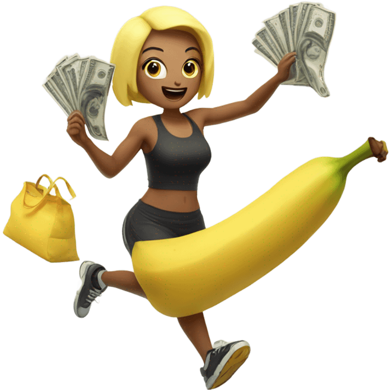 Female banana running with money bags emoji