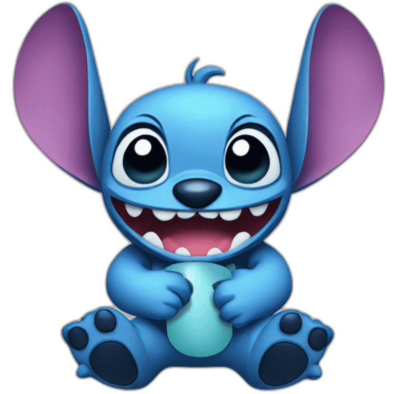 Stitch with a phone emoji