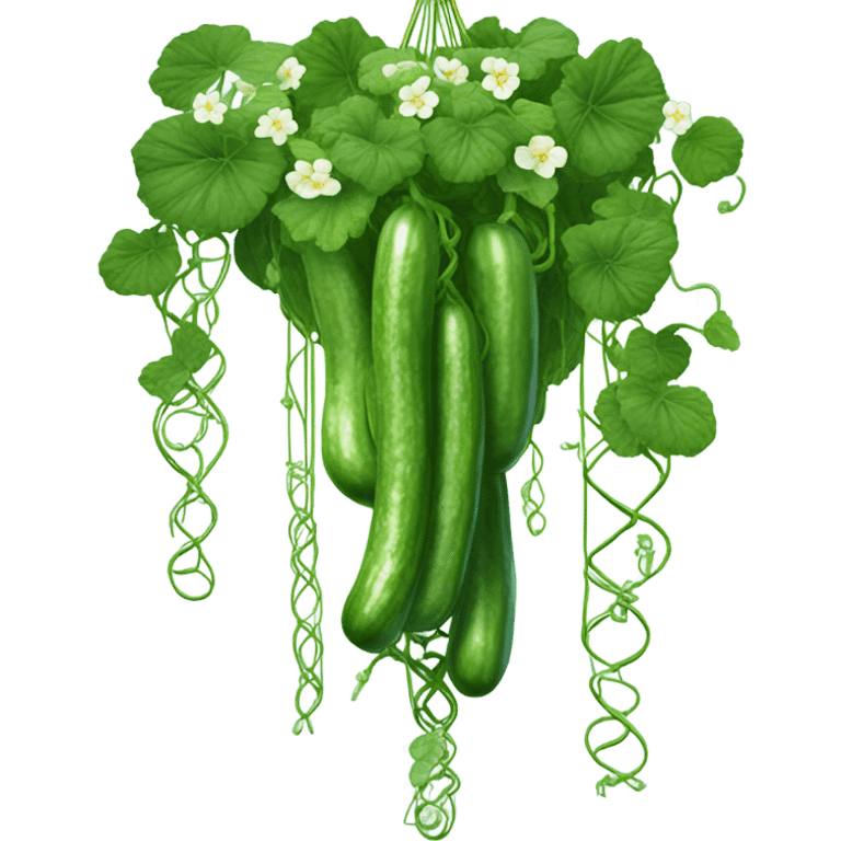 Hanging macrame plant with cucumbers growing down  emoji