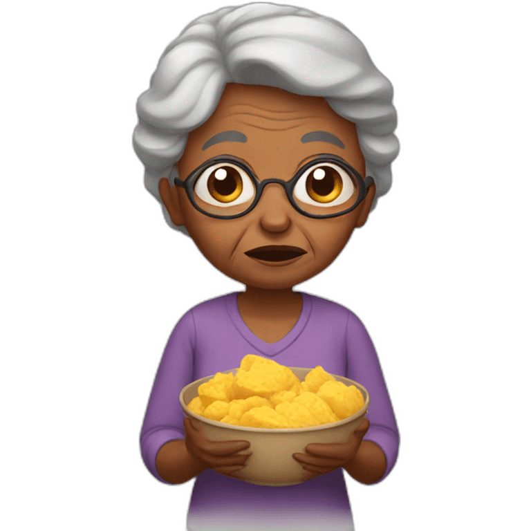 crying brown skin grandma holding food emoji