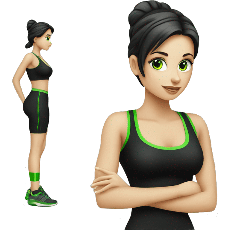 luxury elegant european woman fitness. black attire with green line emoji