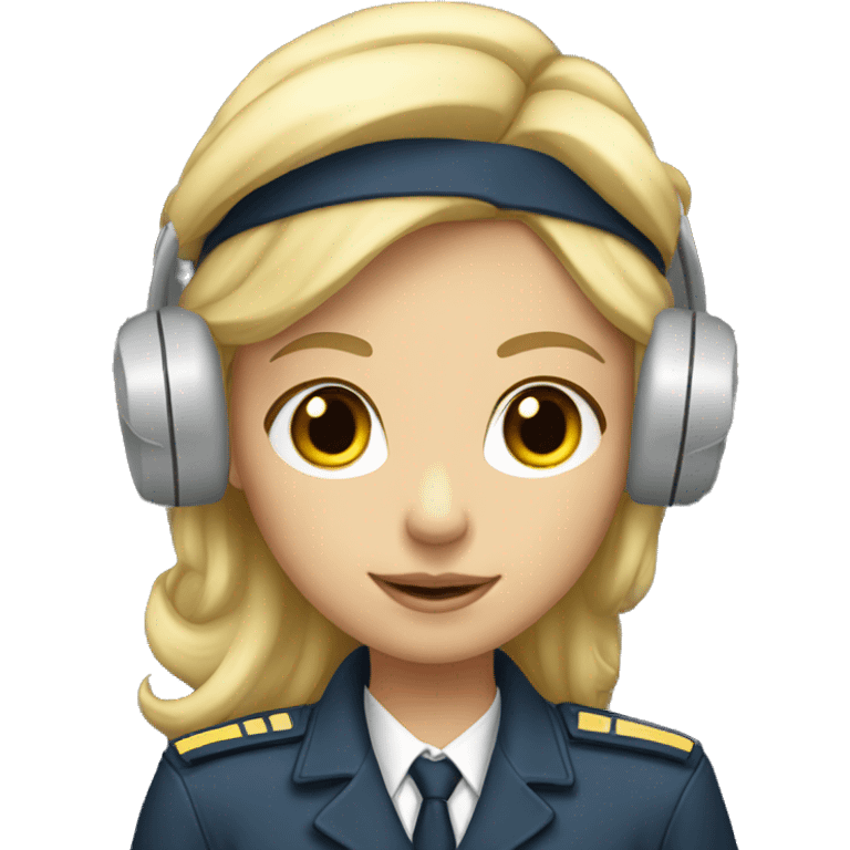 Blonde girl with pilot uniform and headset with microphone emoji