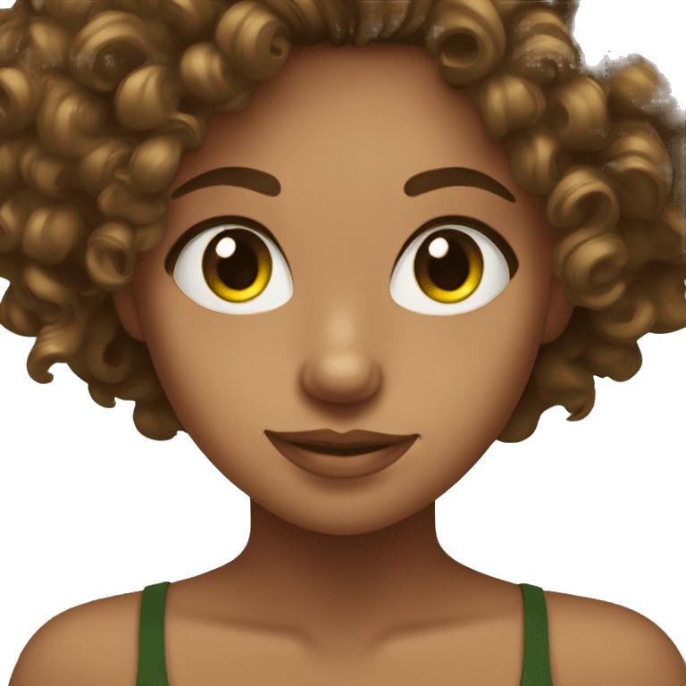 Tan girl with brown curly hair and green eyes emoji