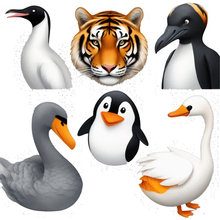 penguin and swan and a tiger in one animal emoji