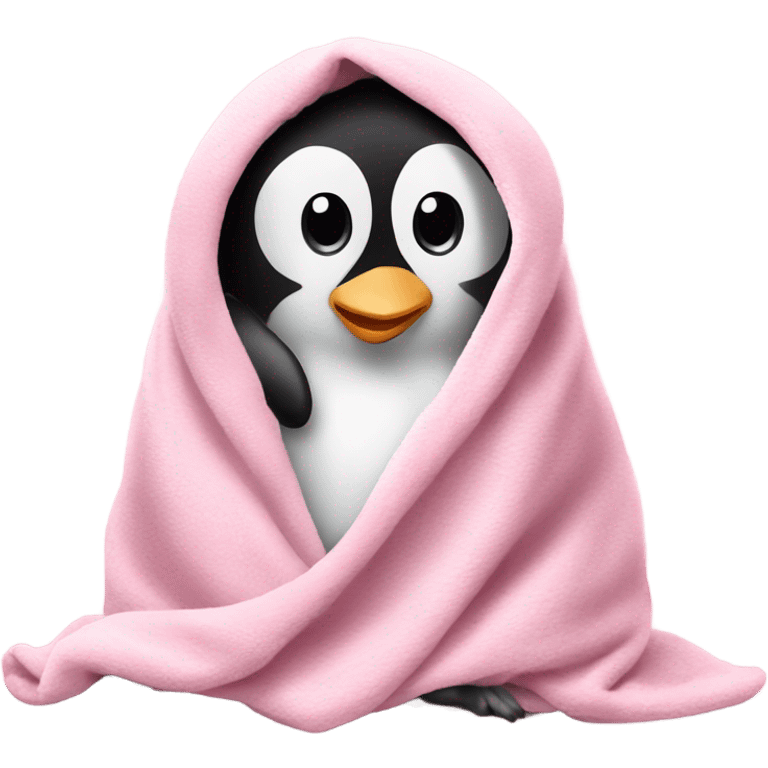 Cute Baby Pinguin covered in a babypink Blanket emoji