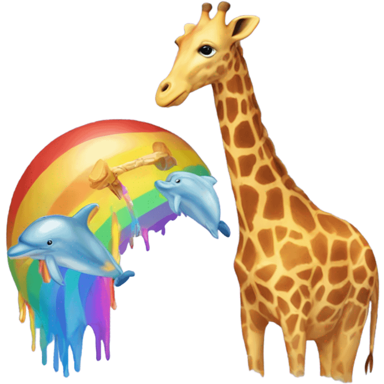 Giraffe and dolphin on a rainbow  emoji