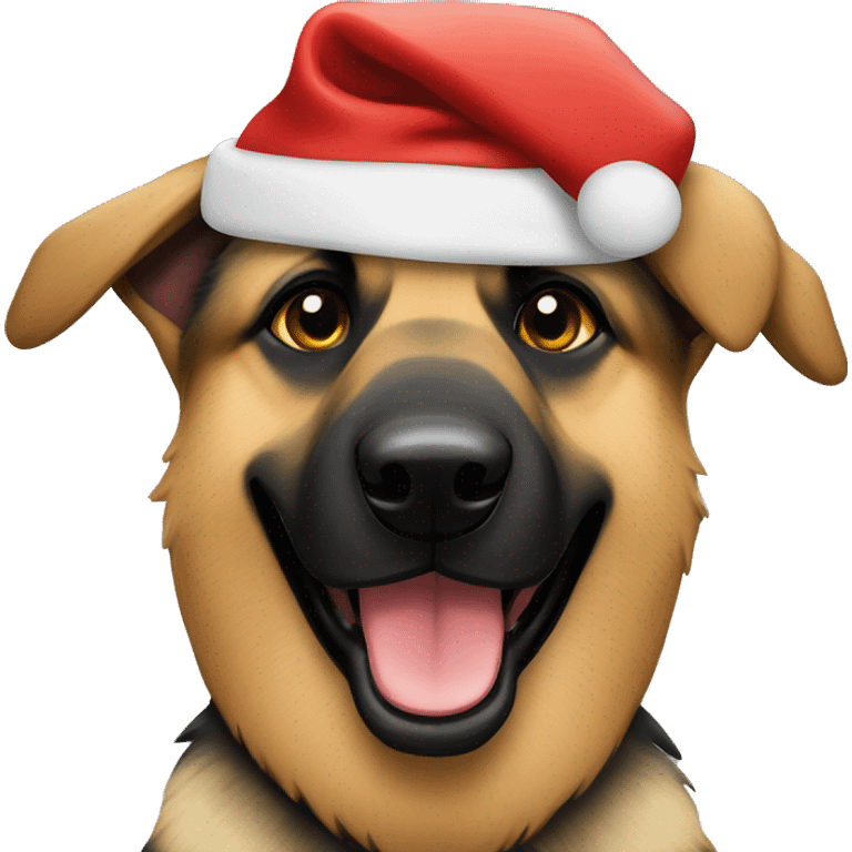 German shepherd wearing a Santa hat emoji