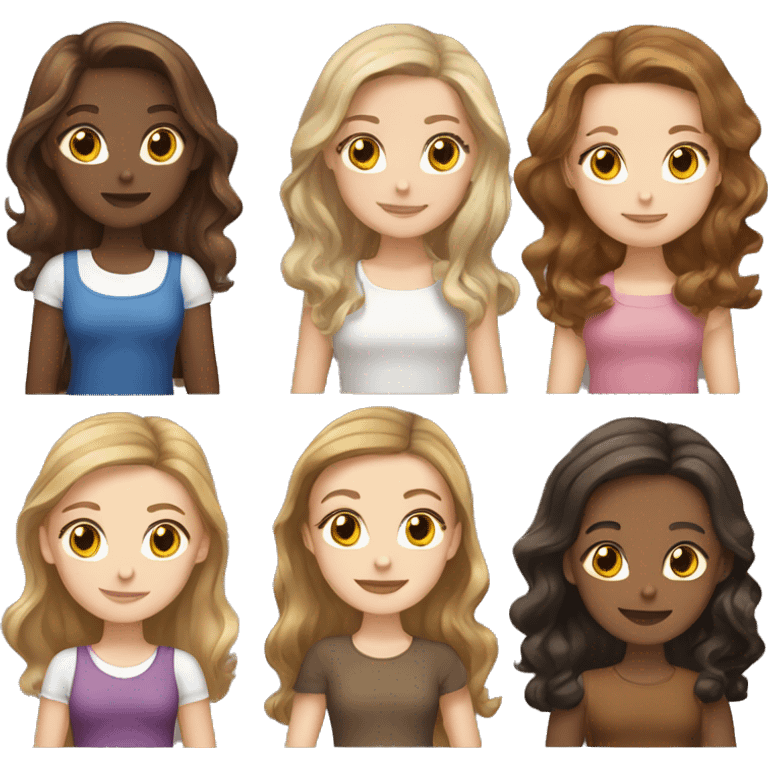 Five white girl with 3with light brown hair, 2 with dark brown hair (standing together) emoji