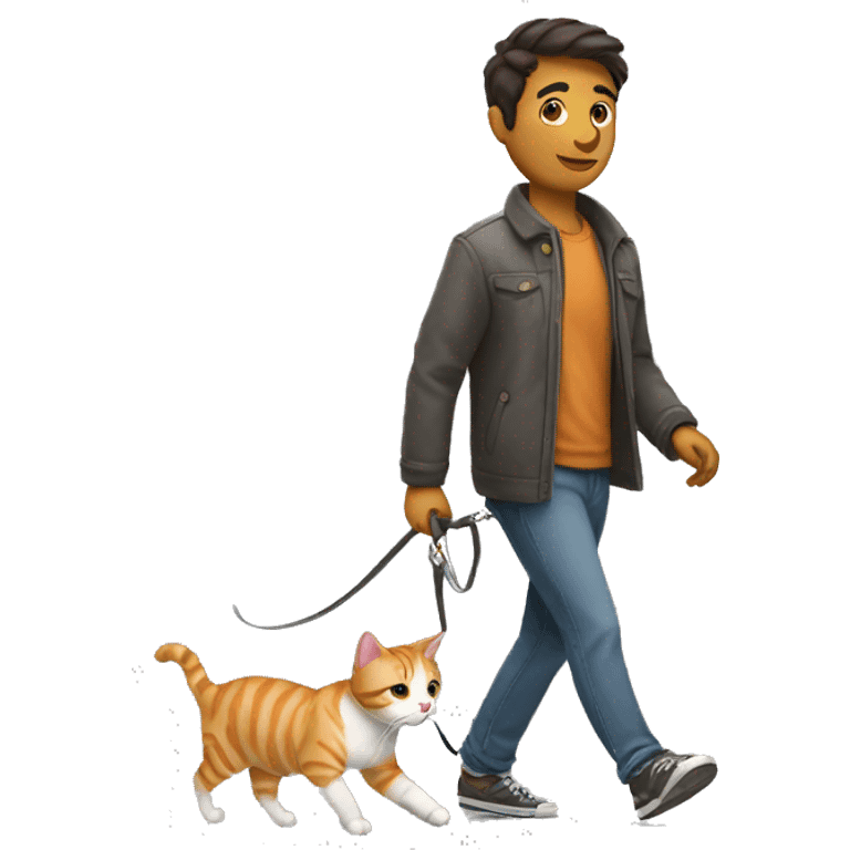 man walking a tabby cat on a leash emoji