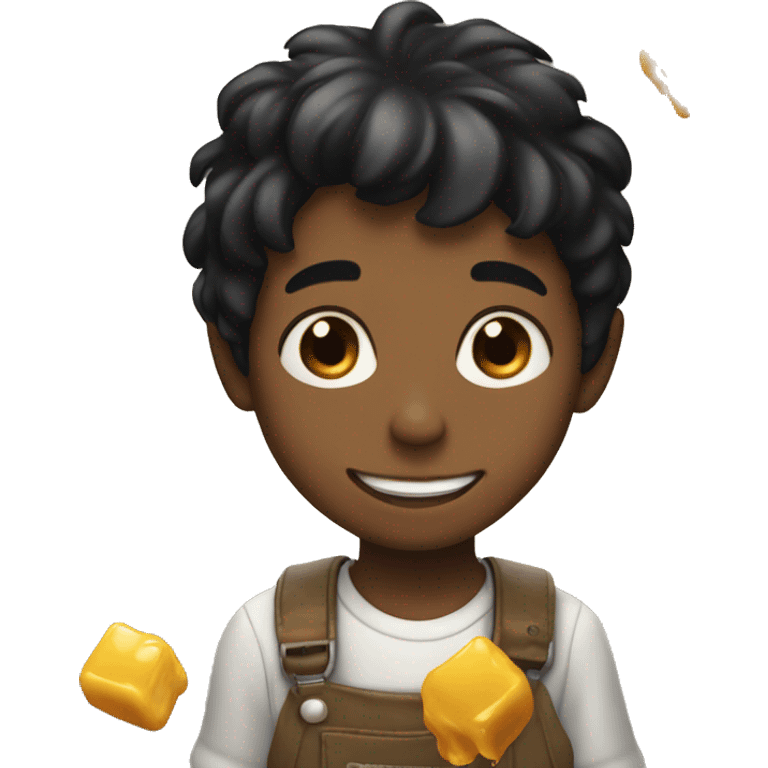 smiling boy with black hair, getting honey poured on him emoji