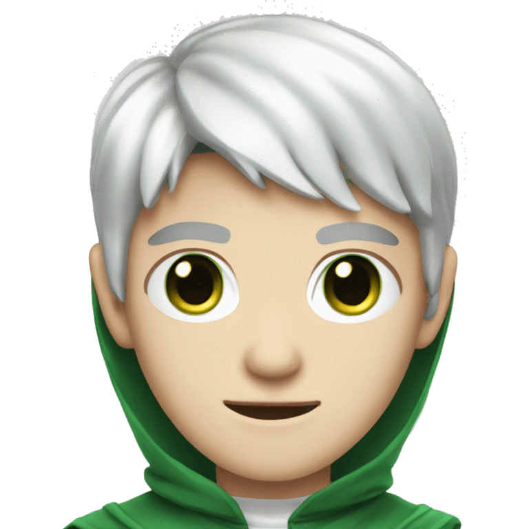 teenage white-skinned wizard with black hair green eyes in green disgue emoji