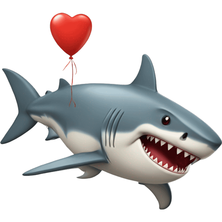 Shark with red balloon that says I love sea emoji