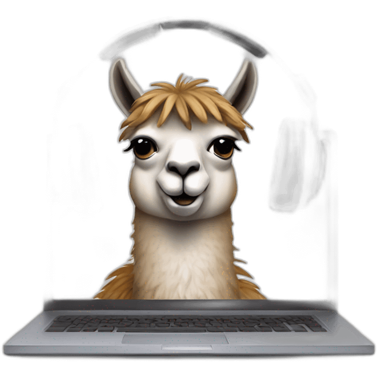 llama wearing headphones working on computer emoji