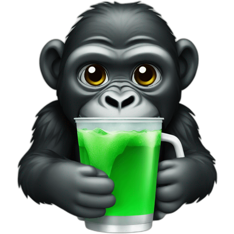 gorilla drinking a soda in black and green pack emoji