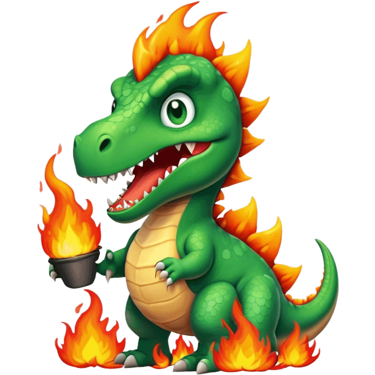 angry office dinosaur on a fire emoji