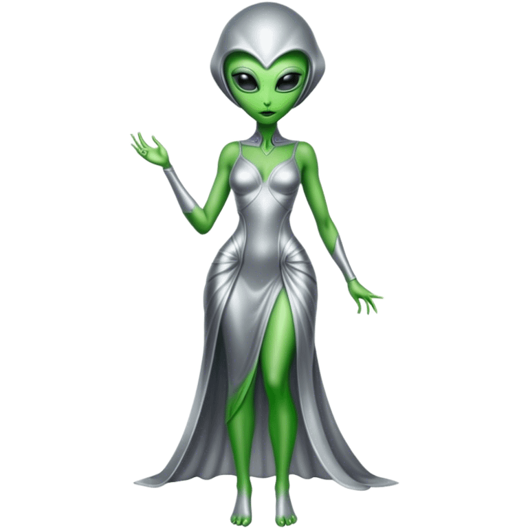 Green Alien woman in silver dress, full figure emoji