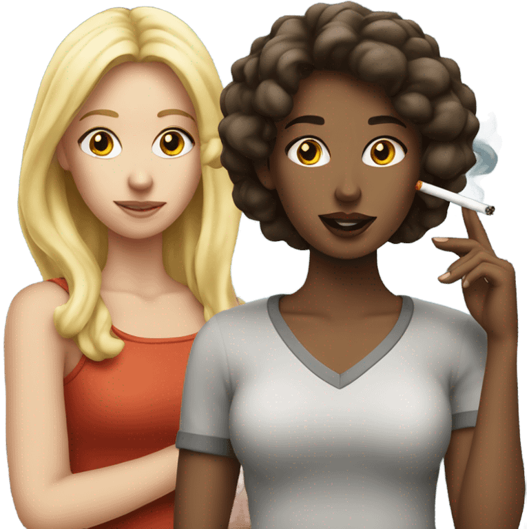 one blonde girl and one brunette girl smoking outside emoji