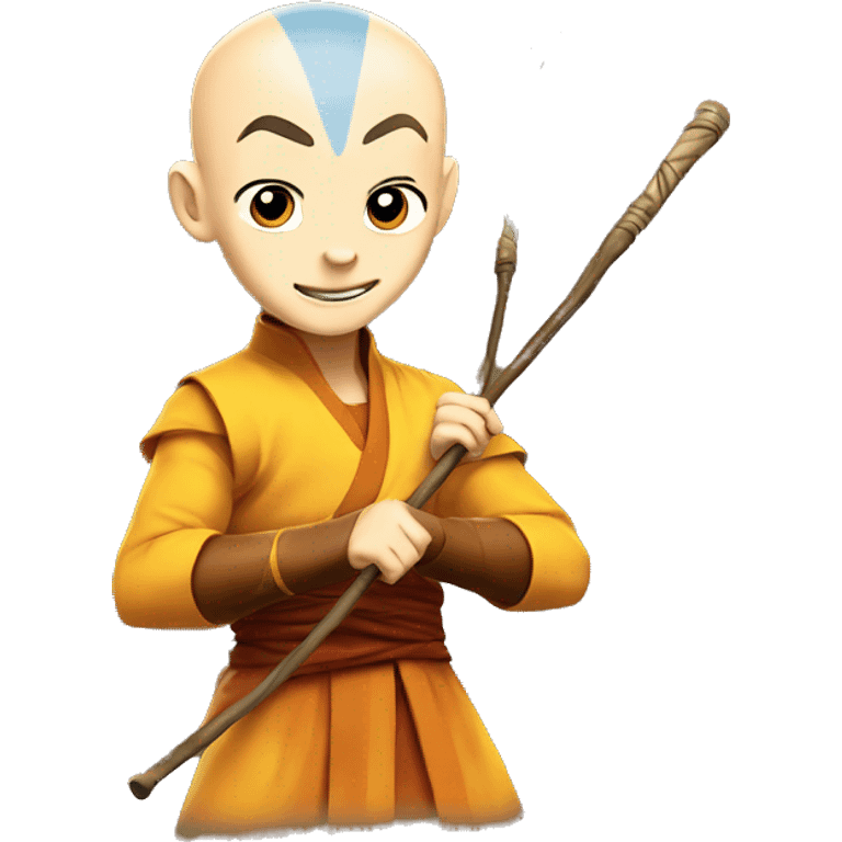 Aang from The Last Airbender holding his flying stick emoji