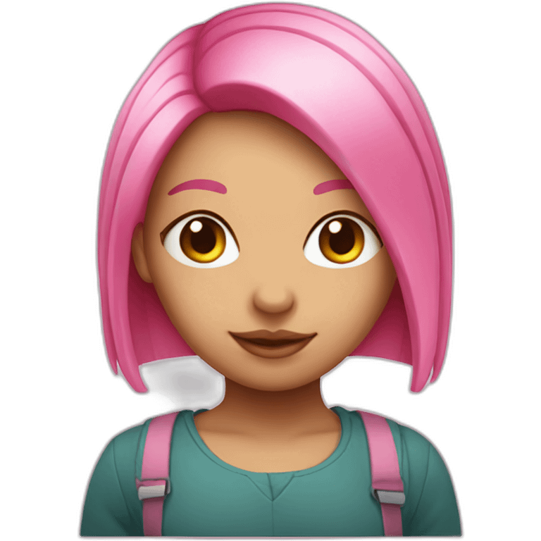 Cute white Brazilian girl with straight pink hair emoji