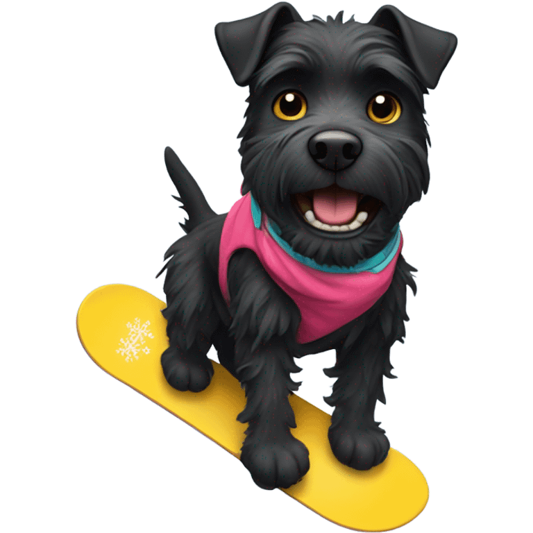 Black terrier on a snowboard emoji