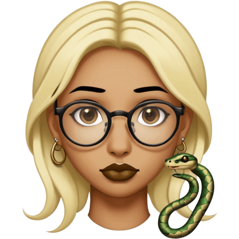 black hair blonde highlights glasses and double nose piercing septum and snake bite piercings emoji