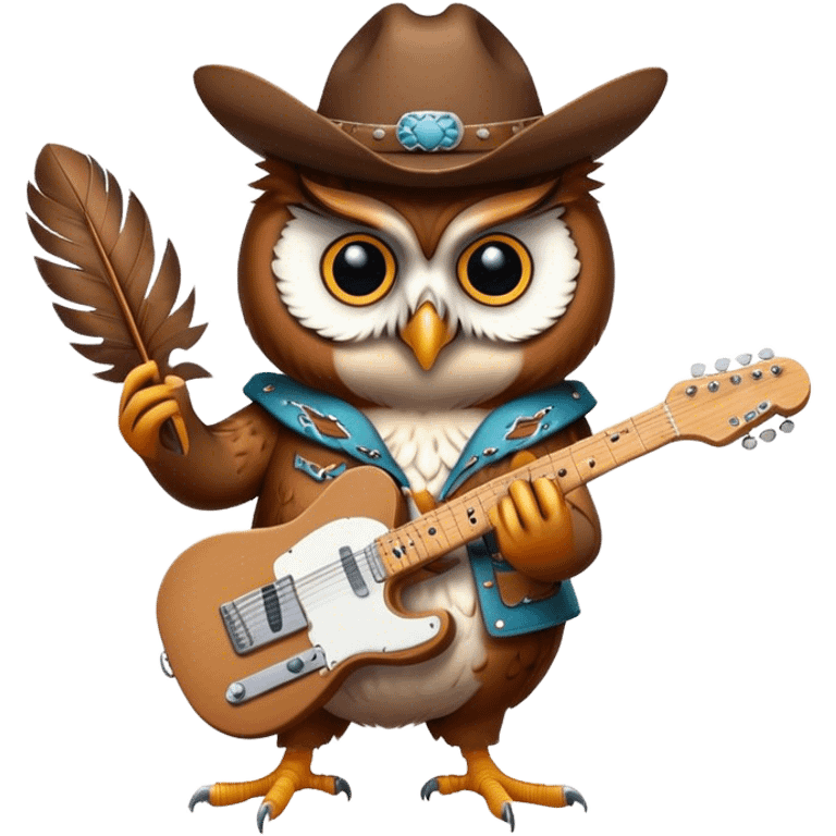 A cowboy owl playing a telecaster emoji