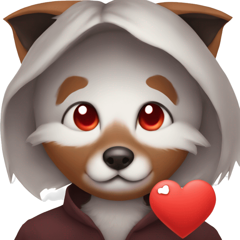 dark red fox face with tiny red heart instead of eyes emoji