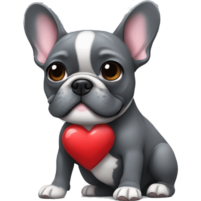 French bulldog dark gray holding a heart emoji