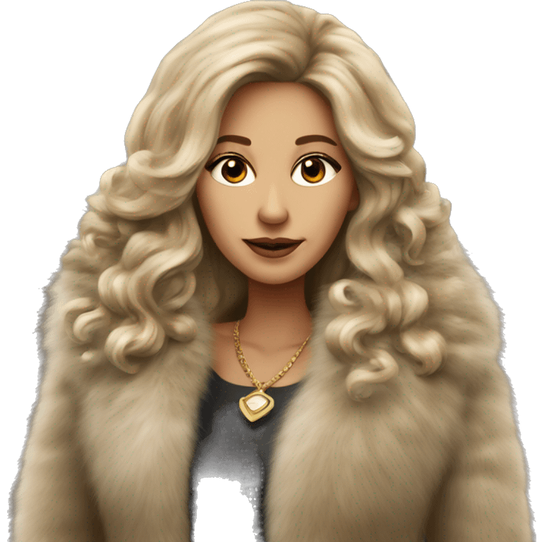 Beautiful realistic long hair dark blonde mob wife with fur coat emoji