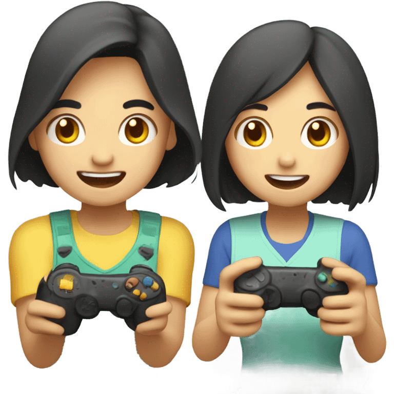 Cute asian couple excitedly playing video games emoji