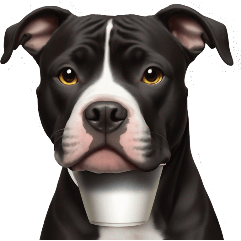 Black pitbull with white stripe on nose drinking coffee emoji