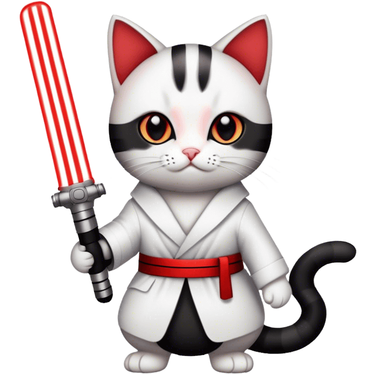 black and white cat with red light saber emoji