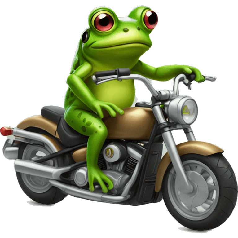 Frog with spectacles on motorbike emoji