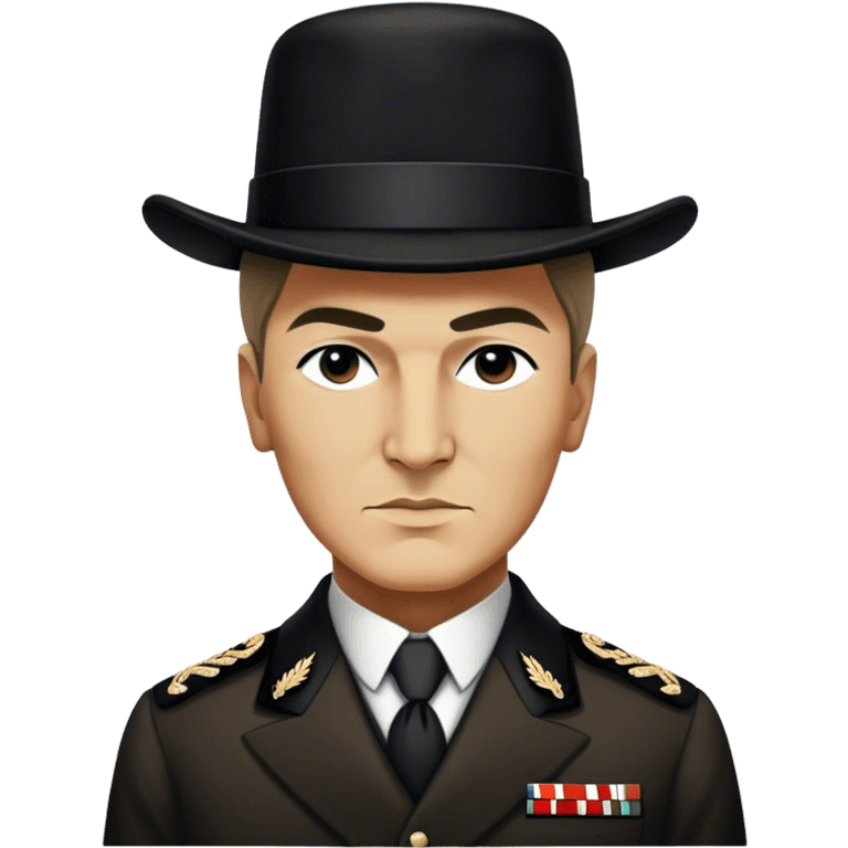 ​Cinematic Realistic Portrait of a Young Mustafa Kemal Atatürk, depicted in his iconic tall black hat and traditional attire with a confident, visionary expression, rendered with rich historical textures and warm, inspiring lighting that captures his youthful dynamism and transformative leadership, emoji