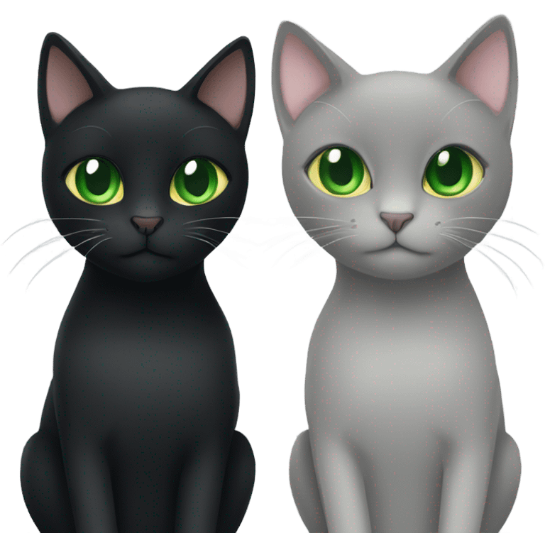 Black cat with green eyes sitting next to a grey cat with green eyes emoji