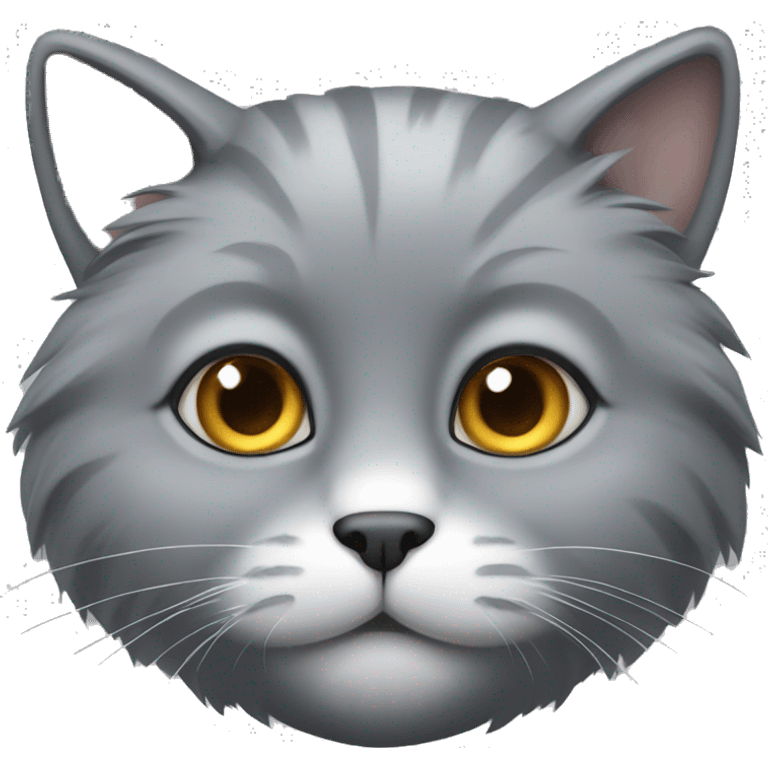 Fluffy grey cat with grey nose and a white spot on the chin emoji