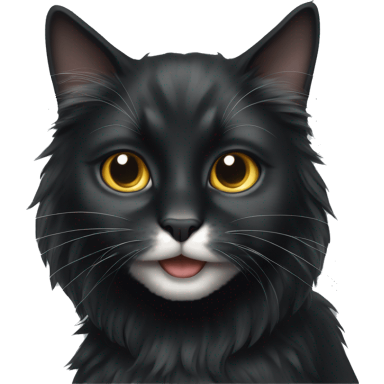 black cat domestic long-haired with white spot on the mouth emoji