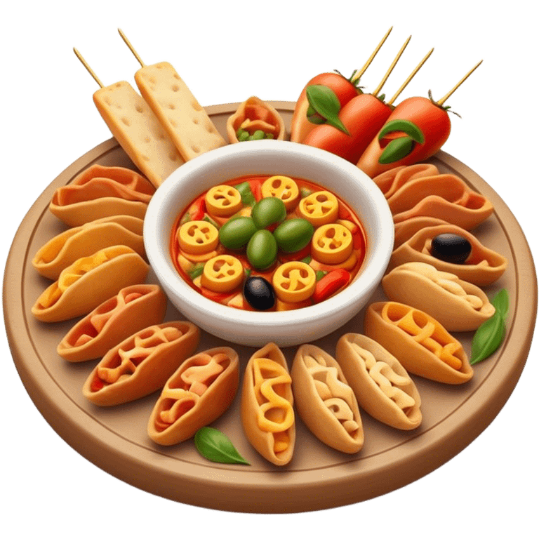 Cinematic Realistic Tapas Dish Emoji, depicted as an assortment of small, flavorful Spanish appetizers rendered with vibrant detail and warm, inviting lighting. emoji