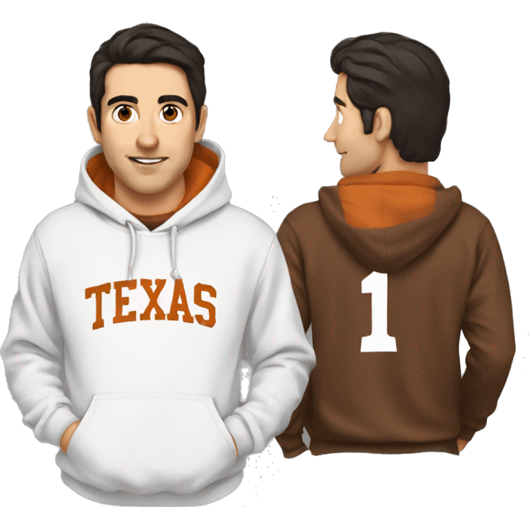 Man with dark hair, pale skin, orange Texas Longhorns hoodie emoji