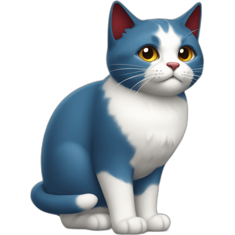 Full length Blue britain cat with bird tail and dark Red mantle emoji