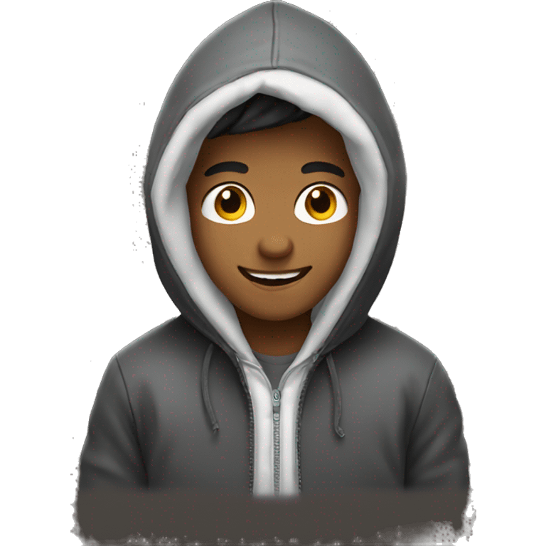 Smiling boy in hooded jacket  emoji