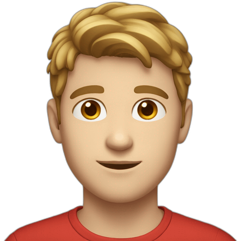 young white male with brown eyes and light brown mustage under nose, wearing red shirt and having brown hair emoji