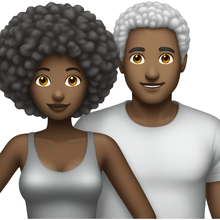 Black girl with Afro and white guy with gray hair no mustache couple  emoji