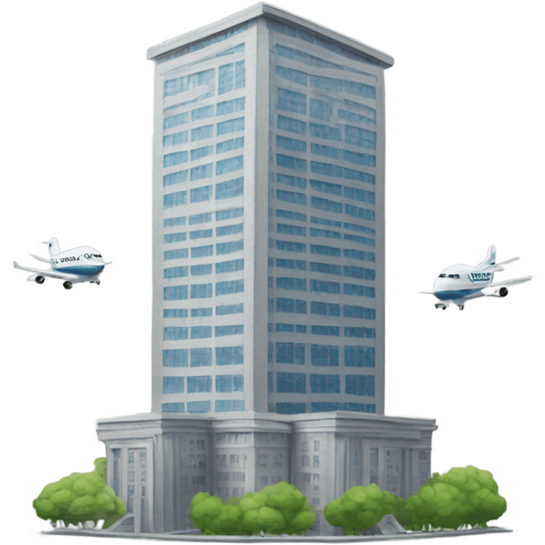 Large building towers with an airplane into  emoji